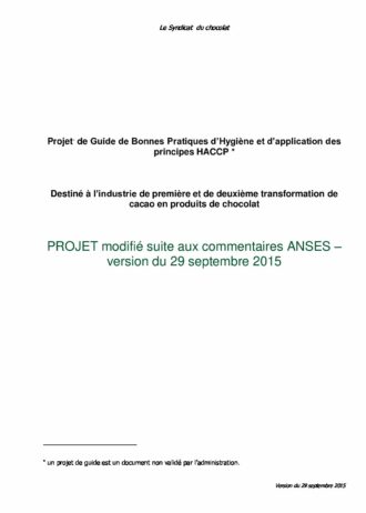 Guide de Bonnes Pratiques d’Hygiène Chocolat